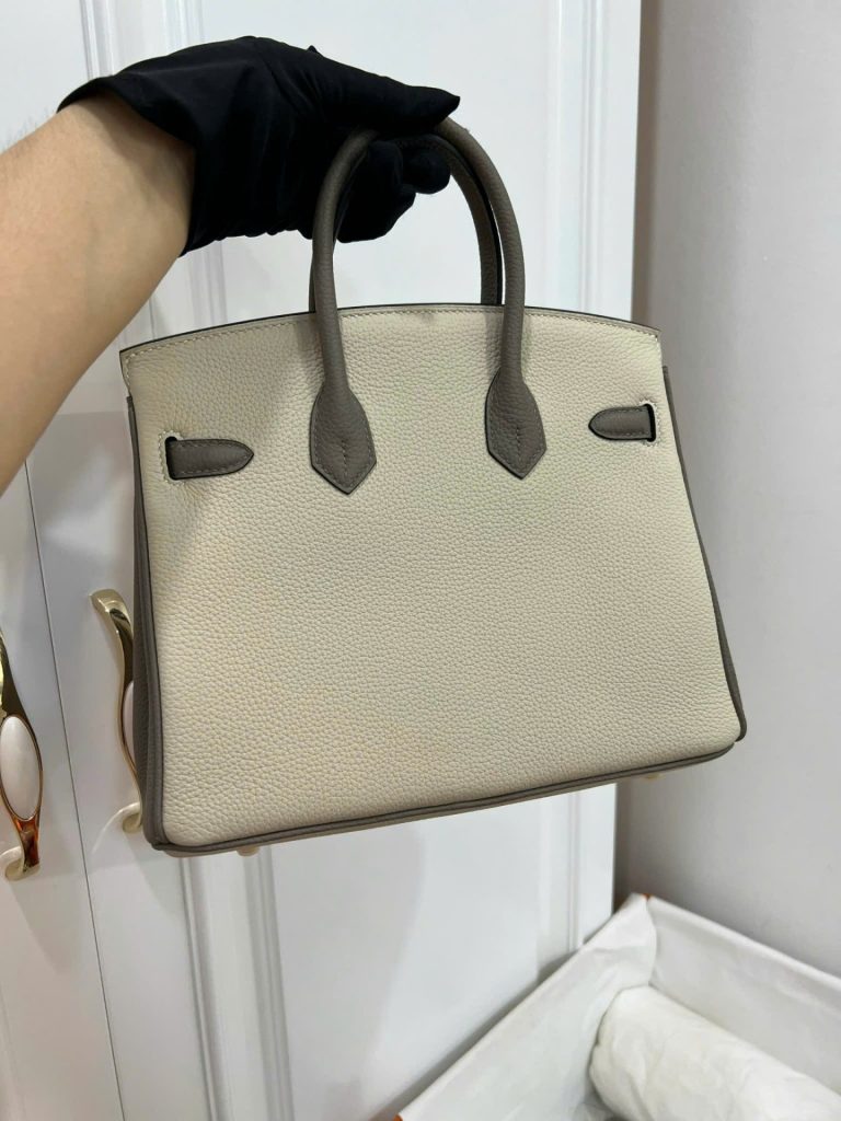 Túi Xách Nữ Hermes Birkin Like Auth Mix 2 Màu Trắng Xám 25cm (2)