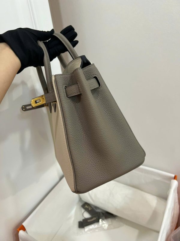 Túi Xách Nữ Hermes Birkin Like Auth Mix 2 Màu Trắng Xám 25cm (2)