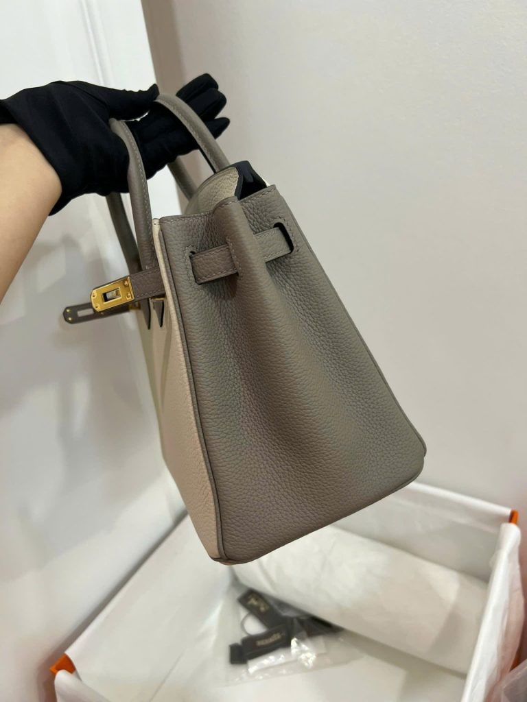 Túi Xách Nữ Hermes Birkin Like Auth Mix 2 Màu Trắng Xám 25cm (2)