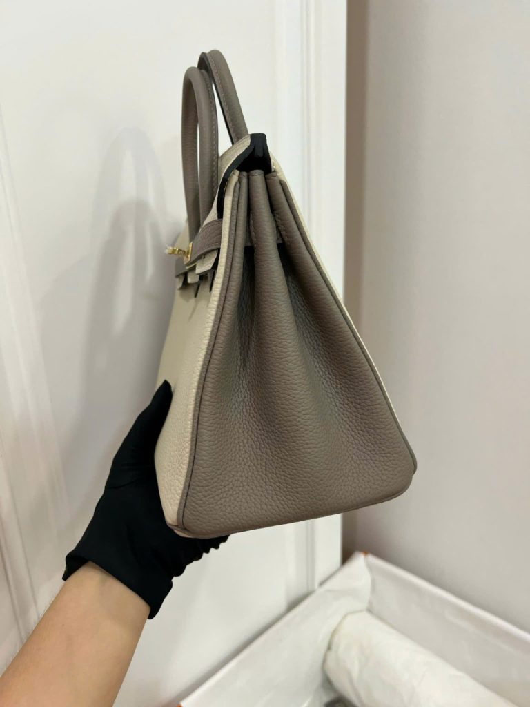 Túi Xách Nữ Hermes Birkin Like Auth Mix 2 Màu Trắng Xám 25cm (2)