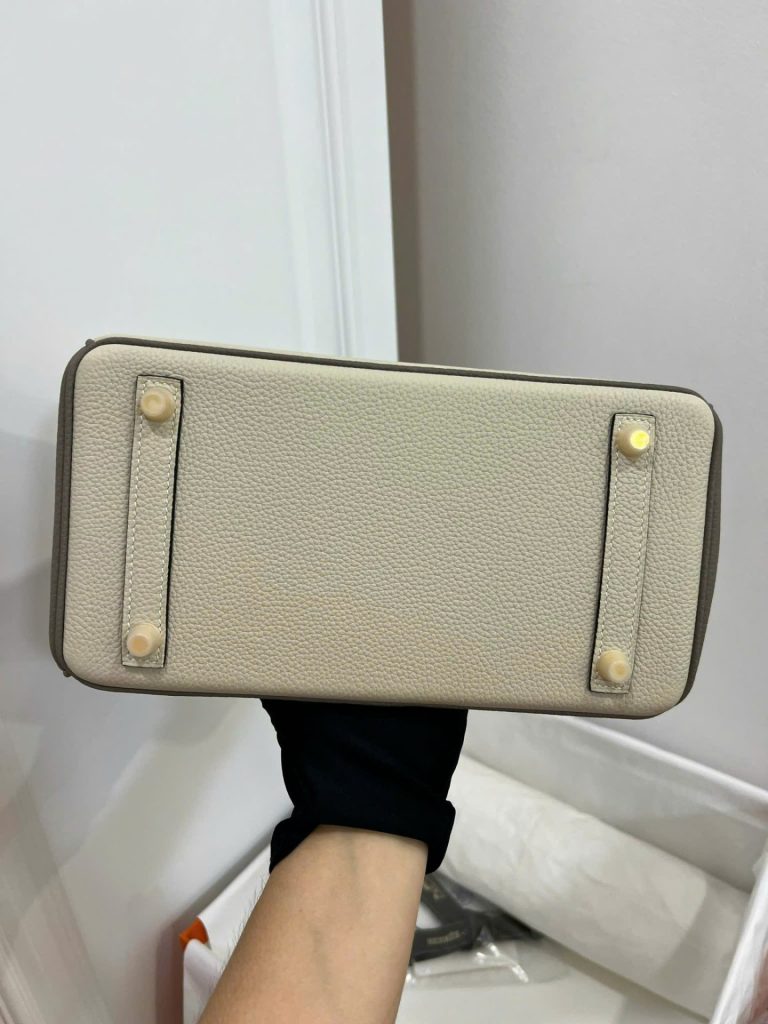 Túi Xách Nữ Hermes Birkin Like Auth Mix 2 Màu Trắng Xám 25cm (2)