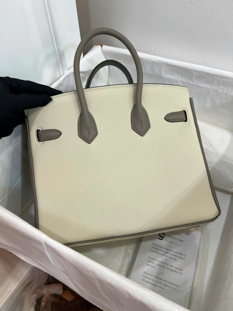 Túi Xách Nữ Hermes Birkin Like Auth Mix 2 Màu Trắng Xám 25cm (2)