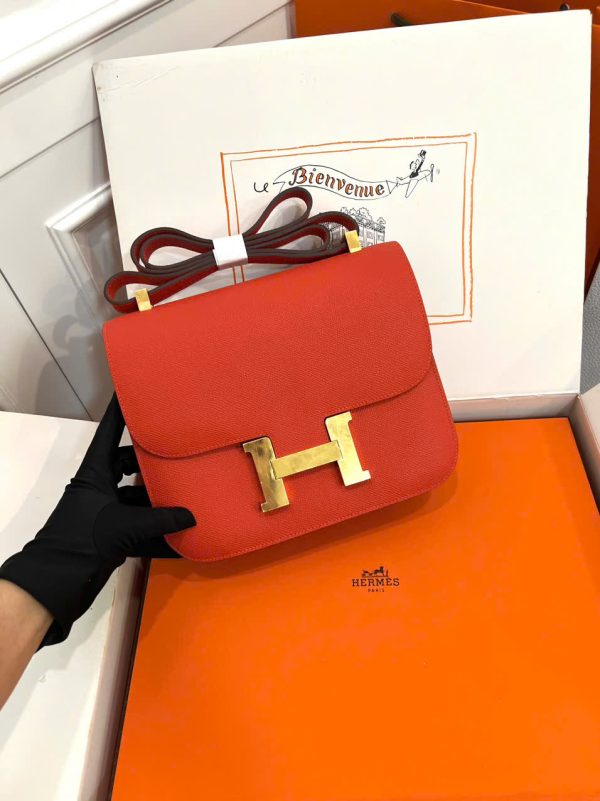 Túi Xách Nữ Hermes Constance Siêu Cấp Màu Cam Khoá Vàng 18cm (2)