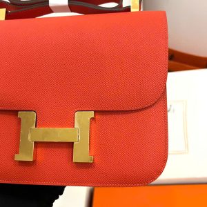 Túi Xách Nữ Hermes Constance Siêu Cấp Màu Cam Khoá Vàng 18cm (2)