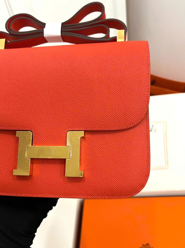 Túi Xách Nữ Hermes Constance Siêu Cấp Màu Cam Khoá Vàng 18cm (2)