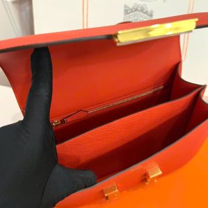 Túi Xách Nữ Hermes Constance Siêu Cấp Màu Cam Khoá Vàng 18cm (2)