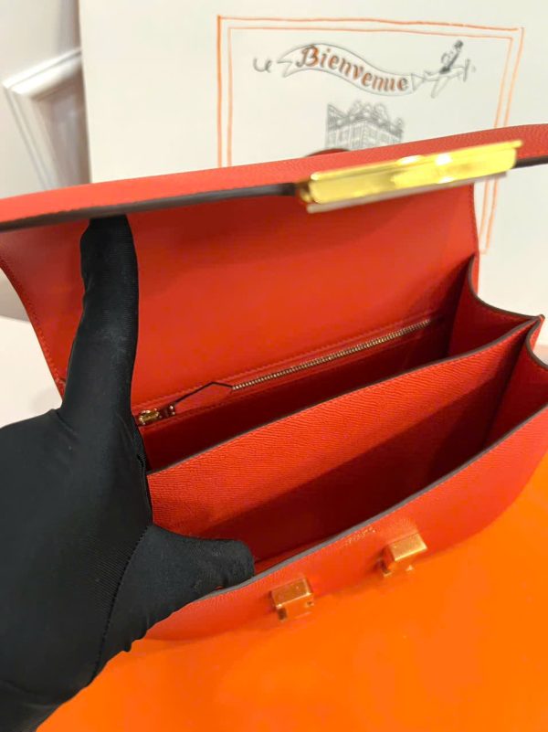 Túi Xách Nữ Hermes Constance Siêu Cấp Màu Cam Khoá Vàng 18cm (2)
