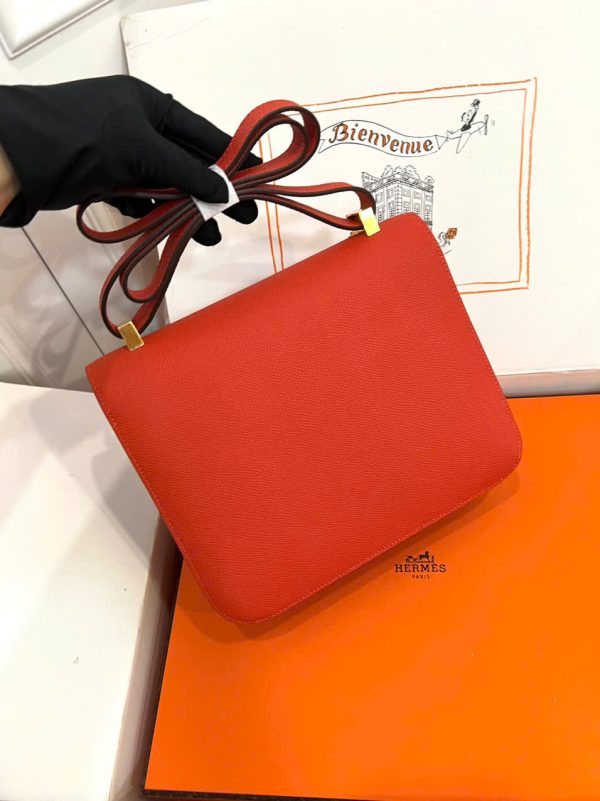 Túi Xách Nữ Hermes Constance Siêu Cấp Màu Cam Khoá Vàng 18cm (2)
