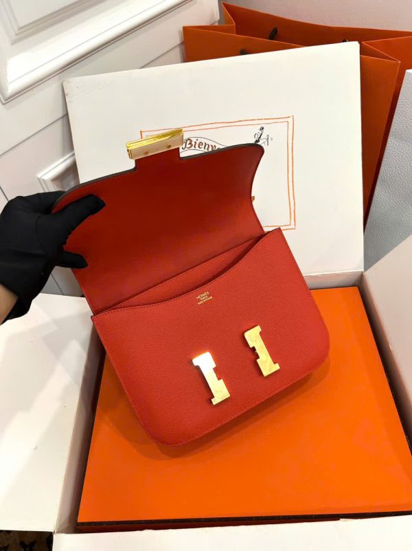 Túi Xách Nữ Hermes Constance Siêu Cấp Màu Cam Khoá Vàng 18cm (2)