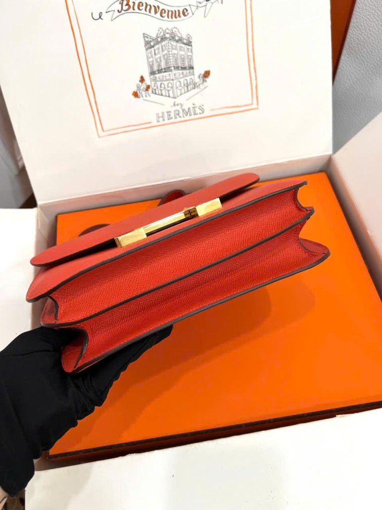 Túi Xách Nữ Hermes Constance Siêu Cấp Màu Cam Khoá Vàng 18cm (2)
