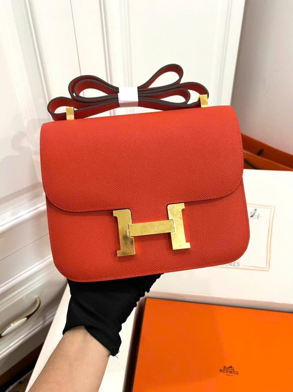 Túi Xách Nữ Hermes Constance Siêu Cấp Màu Cam Khoá Vàng 18cm (2)