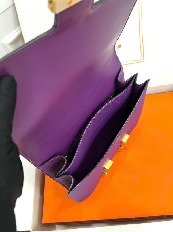 Túi Xách Nữ Hermes Constance Siêu Cấp Màu Tím Khoá Vàng 18cm (1)