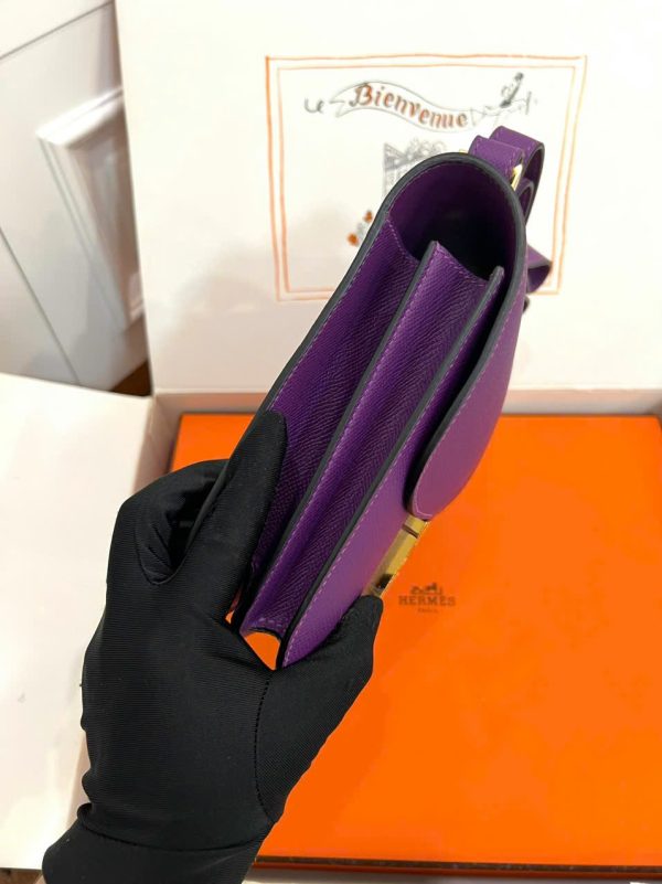 Túi Xách Nữ Hermes Constance Siêu Cấp Màu Tím Khoá Vàng 18cm (1)