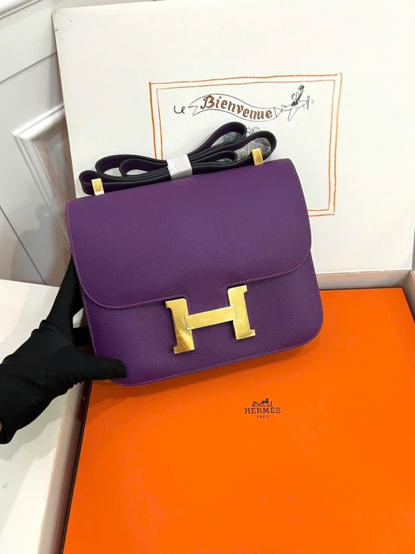 Túi Xách Nữ Hermes Constance Siêu Cấp Màu Tím Khoá Vàng 18cm (1)