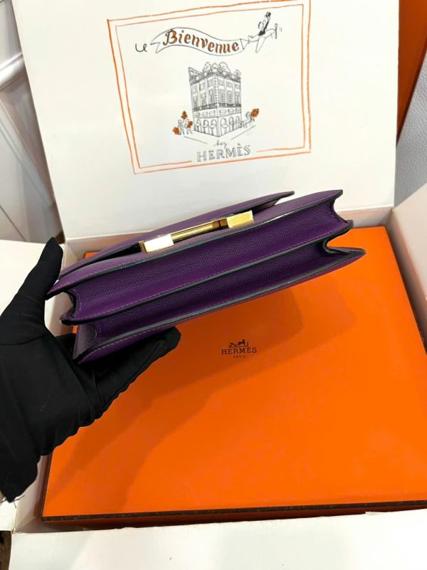 Túi Xách Nữ Hermes Constance Siêu Cấp Màu Tím Khoá Vàng 18cm (1)
