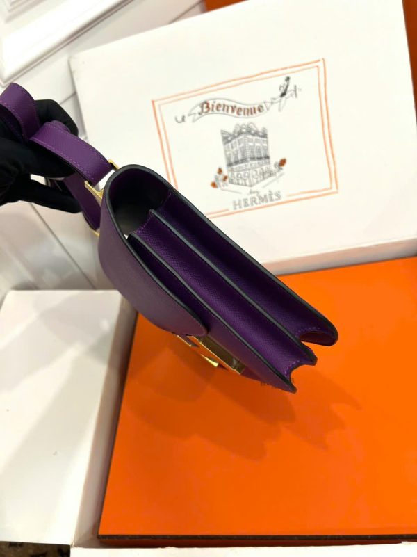 Túi Xách Nữ Hermes Constance Siêu Cấp Màu Tím Khoá Vàng 18cm (1)
