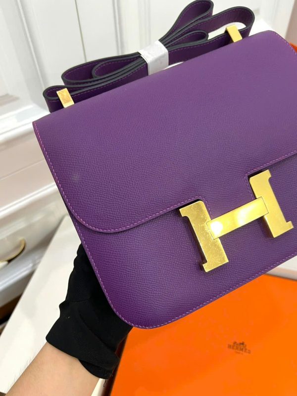 Túi Xách Nữ Hermes Constance Siêu Cấp Màu Tím Khoá Vàng 18cm (1)
