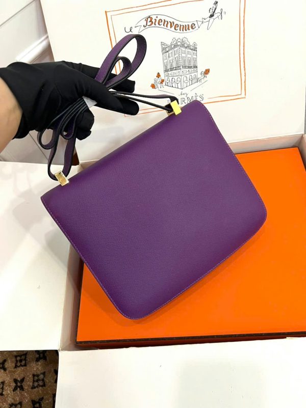 Túi Xách Nữ Hermes Constance Siêu Cấp Màu Tím Khoá Vàng 18cm (1)