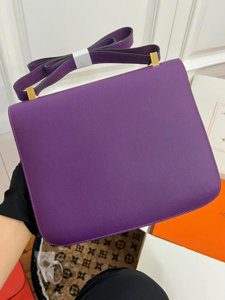 Túi Xách Nữ Hermes Constance Siêu Cấp Màu Tím Khoá Vàng 18cm (1)