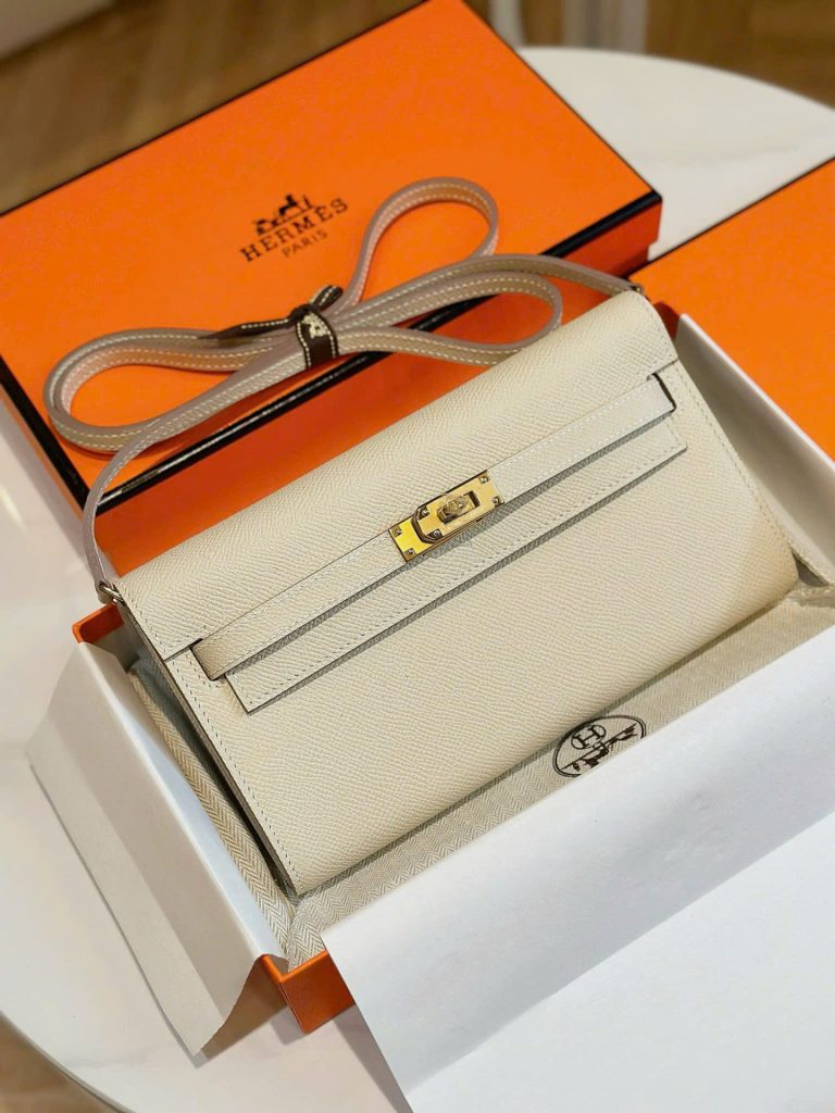 Túi Xách Nữ Hermes Kelly Woc Siêu Cấp Màu Trắng Khoá Vàng 20 (2)