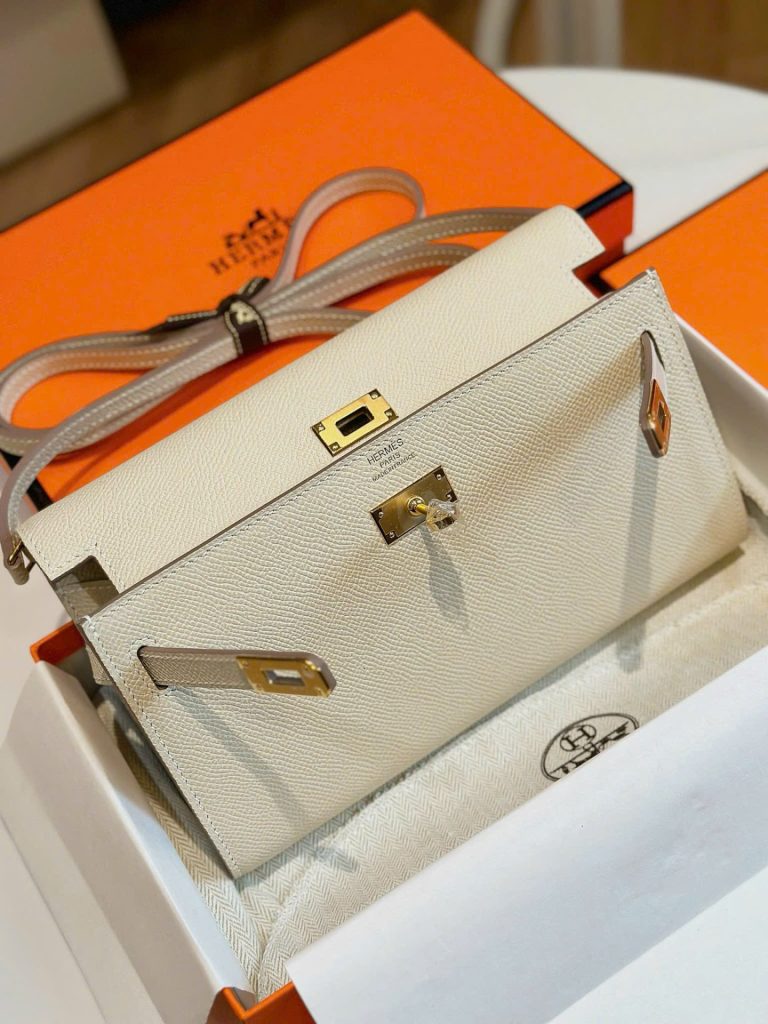 Túi Xách Nữ Hermes Kelly Woc Siêu Cấp Màu Trắng Khoá Vàng 20 (2)