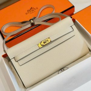 Túi Xách Nữ Hermes Kelly Woc Siêu Cấp Màu Trắng Khoá Vàng 20 (2)