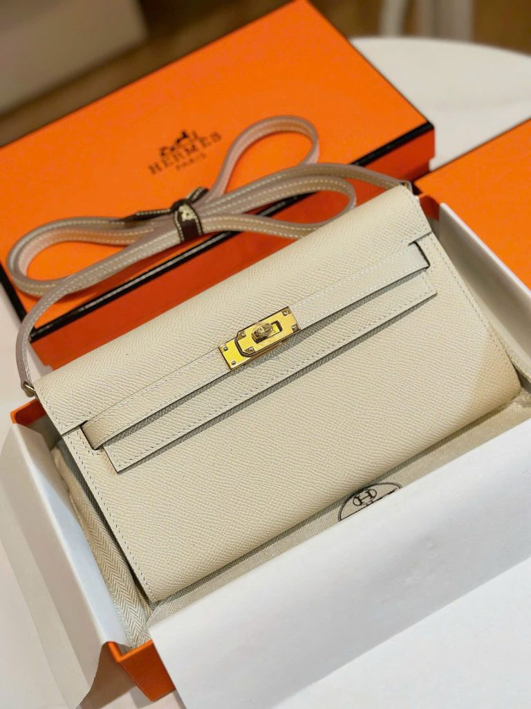 Túi Xách Nữ Hermes Kelly Woc Siêu Cấp Màu Trắng Khoá Vàng 20 (2)