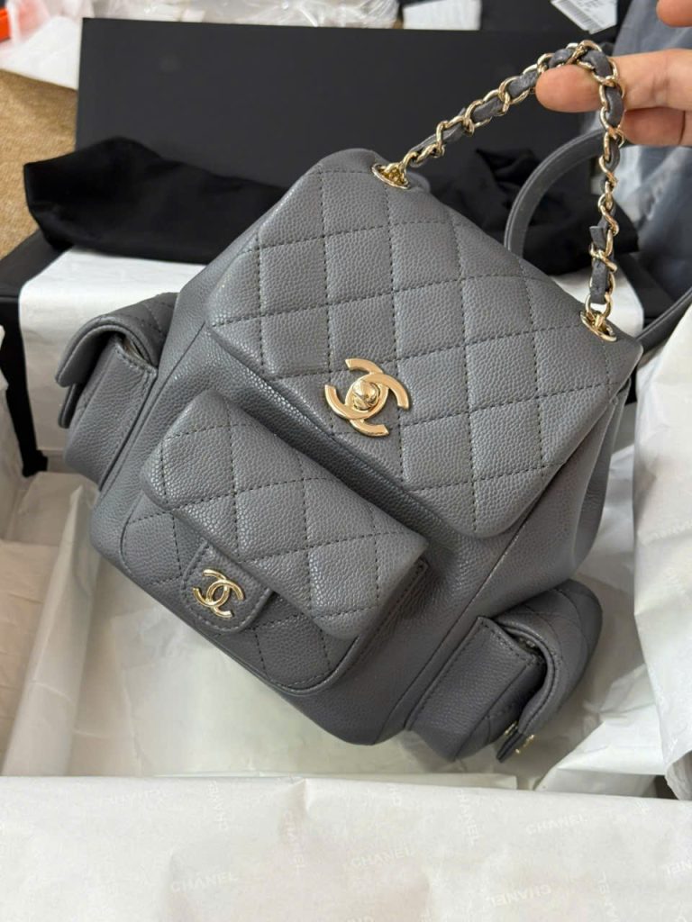 Balo Chanel Mini 24P Siêu Cấp Da Hạt Màu Xám 21.5x19 (2)