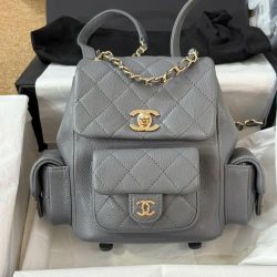 Balo Chanel Mini 24P Siêu Cấp Da Hạt Màu Xám 21.5x19 (2)