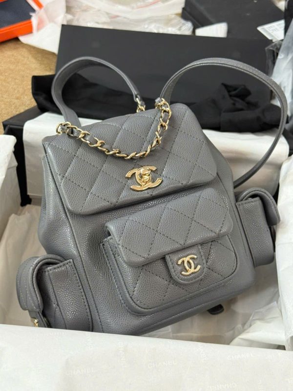 Balo Chanel Mini 24P Siêu Cấp Da Hạt Màu Xám 21.5x19 (2)