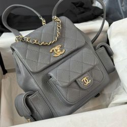 Balo Chanel Mini 24P Siêu Cấp Da Hạt Màu Xám 21.5x19 (2)