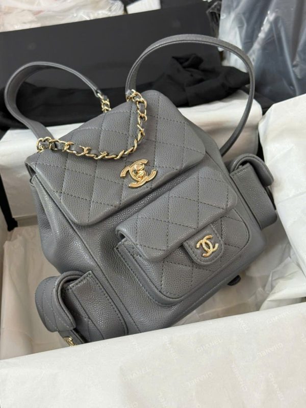 Balo Chanel Mini 24P Siêu Cấp Da Hạt Màu Xám 21.5x19 (2)