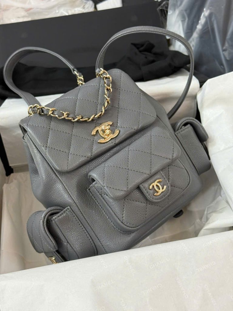 Balo Chanel Mini 24P Siêu Cấp Da Hạt Màu Xám 21.5x19 (2)