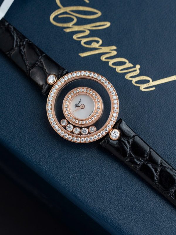 Đồng Hồ Chopard Happy 203857 Replica Cao Cấp Đính Full Kim Cương Moissanite + Bọc Vàng Hồng 36mm (2)