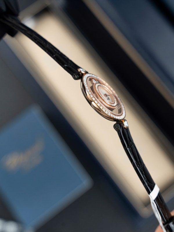 Đồng Hồ Chopard Happy 203857 Replica Cao Cấp Đính Full Kim Cương Moissanite + Bọc Vàng Hồng 36mm (2)