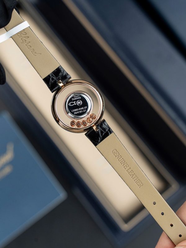 Đồng Hồ Chopard Happy 203857 Replica Cao Cấp Đính Full Kim Cương Moissanite + Bọc Vàng Hồng 36mm (2)