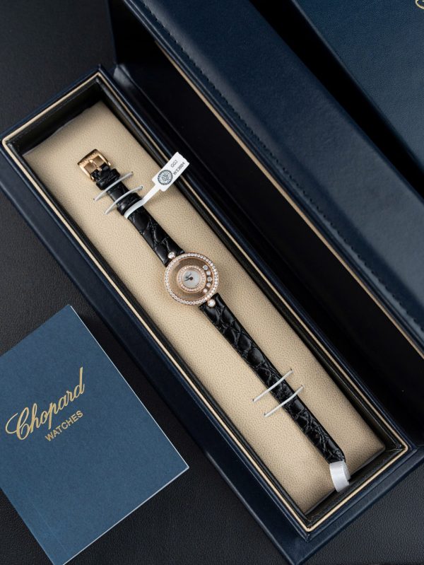 Đồng Hồ Chopard Happy 203857 Replica Cao Cấp Đính Full Kim Cương Moissanite + Bọc Vàng Hồng 36mm (2)
