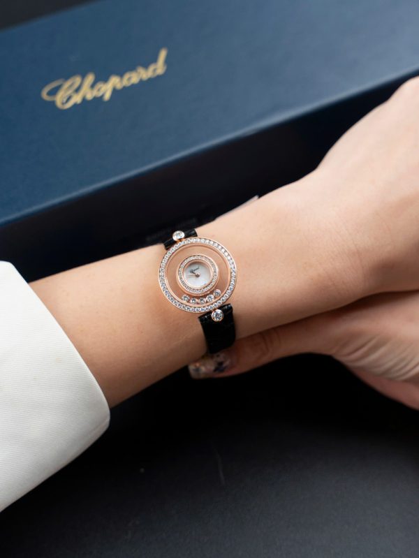 Đồng Hồ Chopard Happy 203857 Replica Cao Cấp Đính Full Kim Cương Moissanite + Bọc Vàng Hồng 36mm (2)