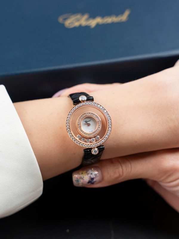 Đồng Hồ Chopard Happy 203857 Replica Cao Cấp Đính Full Kim Cương Moissanite + Bọc Vàng Hồng 36mm (2)