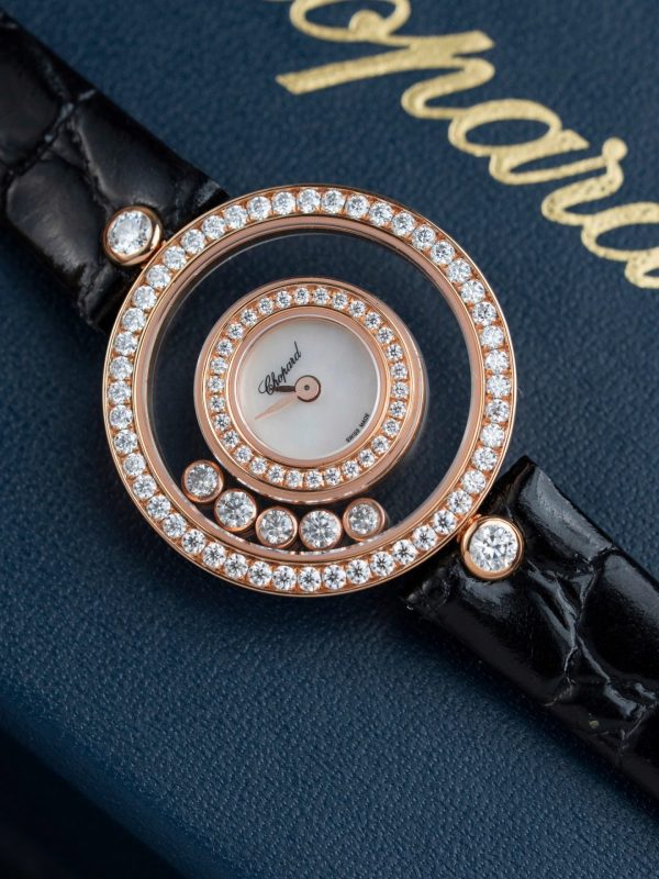 Đồng Hồ Chopard Happy 203857 Replica Cao Cấp Đính Full Kim Cương Moissanite + Bọc Vàng Hồng 36mm (2)