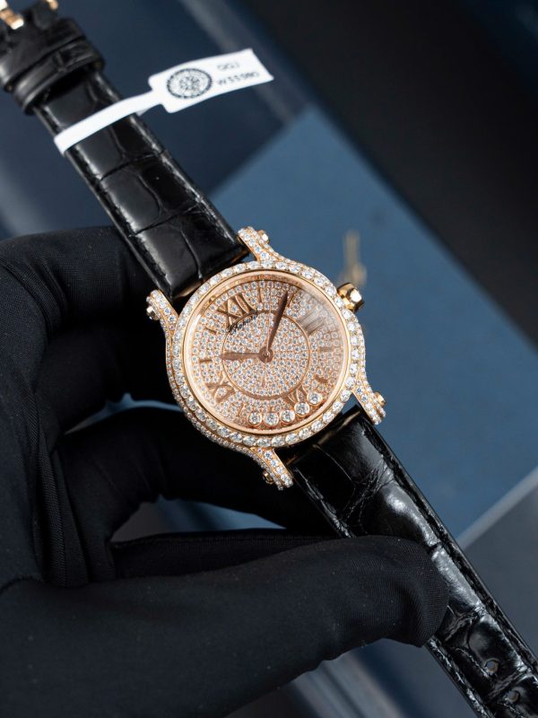 Đồng Hồ Chopard Happy 274891 Chế Tác Đính Full Kim Cương Nhân Tạo + Bọc Vàng Thật 36mm (2)
