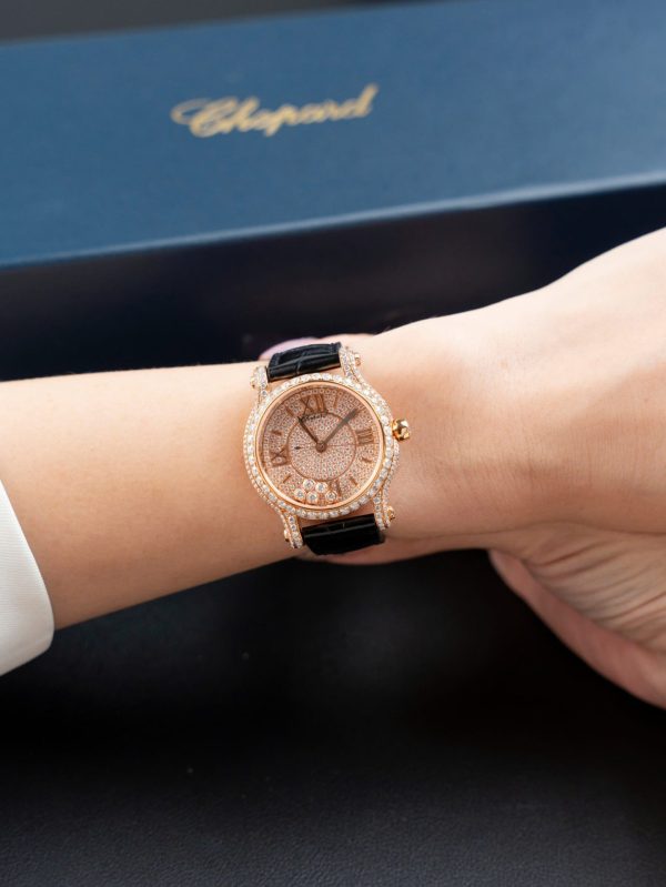 Đồng Hồ Chopard Happy 274891 Chế Tác Đính Full Kim Cương Nhân Tạo + Bọc Vàng Thật 36mm (2)