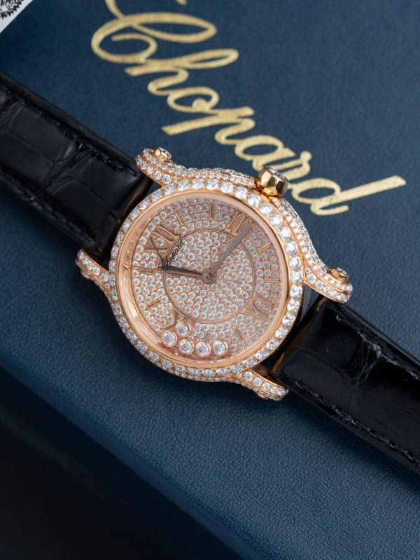 Đồng Hồ Chopard Happy 274891 Chế Tác Đính Full Kim Cương Nhân Tạo + Bọc Vàng Thật 36mm (2)
