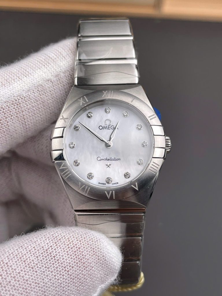 Đồng Hồ Omega Constellation Replica 11 Mặt Số Xà Cừ Đính Đá Máy Cơ Automatic 28mm (1)