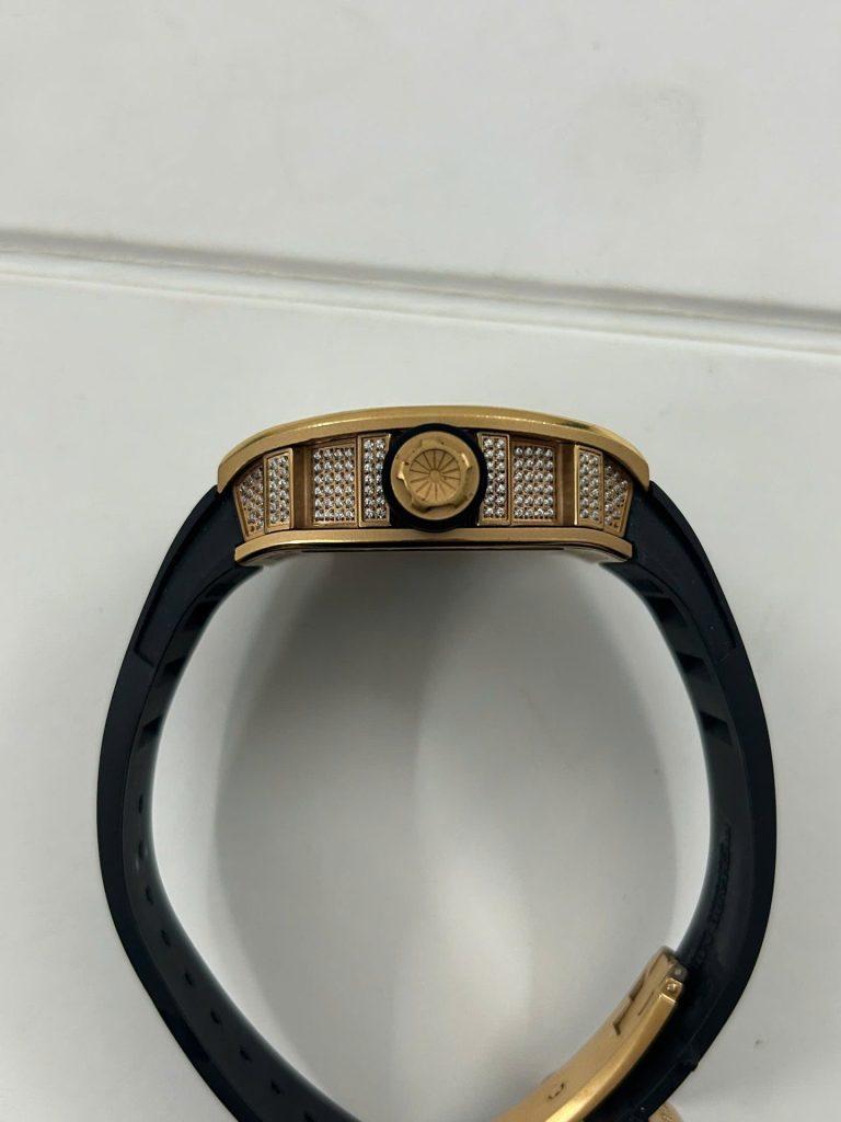 Đồng Hồ Richard Mille Fake Cao Cấp RM052 Rose Gold Skull Đính Đá Dây Cao Su 42mm (2)