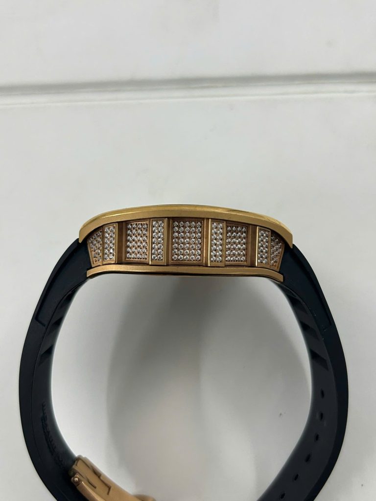 Đồng Hồ Richard Mille Fake Cao Cấp RM052 Rose Gold Skull Đính Đá Dây Cao Su 42mm (2)