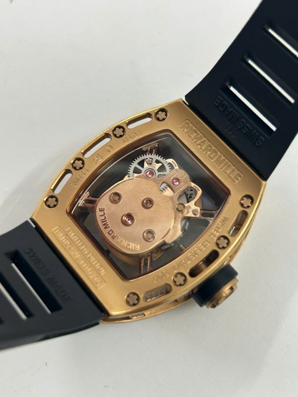 Đồng Hồ Richard Mille Fake Cao Cấp RM052 Rose Gold Skull Đính Đá Dây Cao Su 42mm (2)
