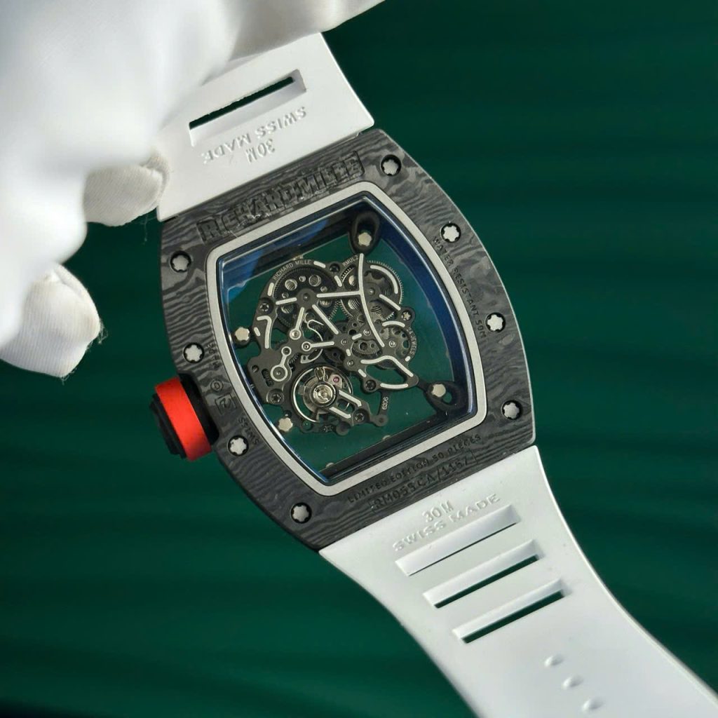 Đồng Hồ Richard Mille RM055 Vỏ Carbon NTPT Chế Tác Màu Trắng Nhà Máy ZF 49.9×42 (2)