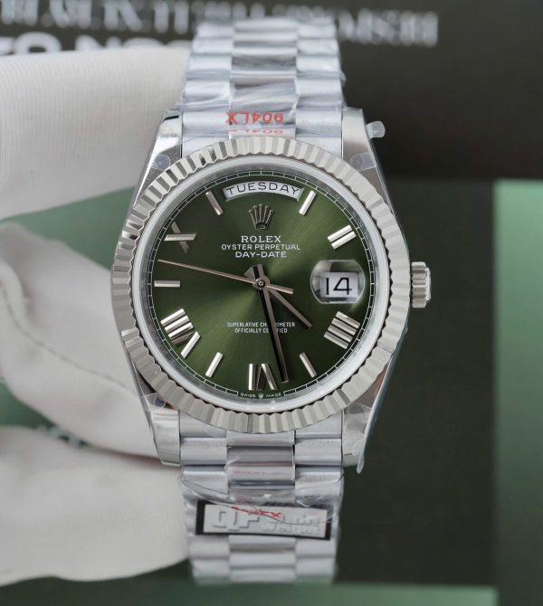 Đồng Hồ Rolex Chế Tác Day-Date Mặt Xanh Lá Cây Trọng Lượng 186 Grams Xưởng QF 40mm (2)