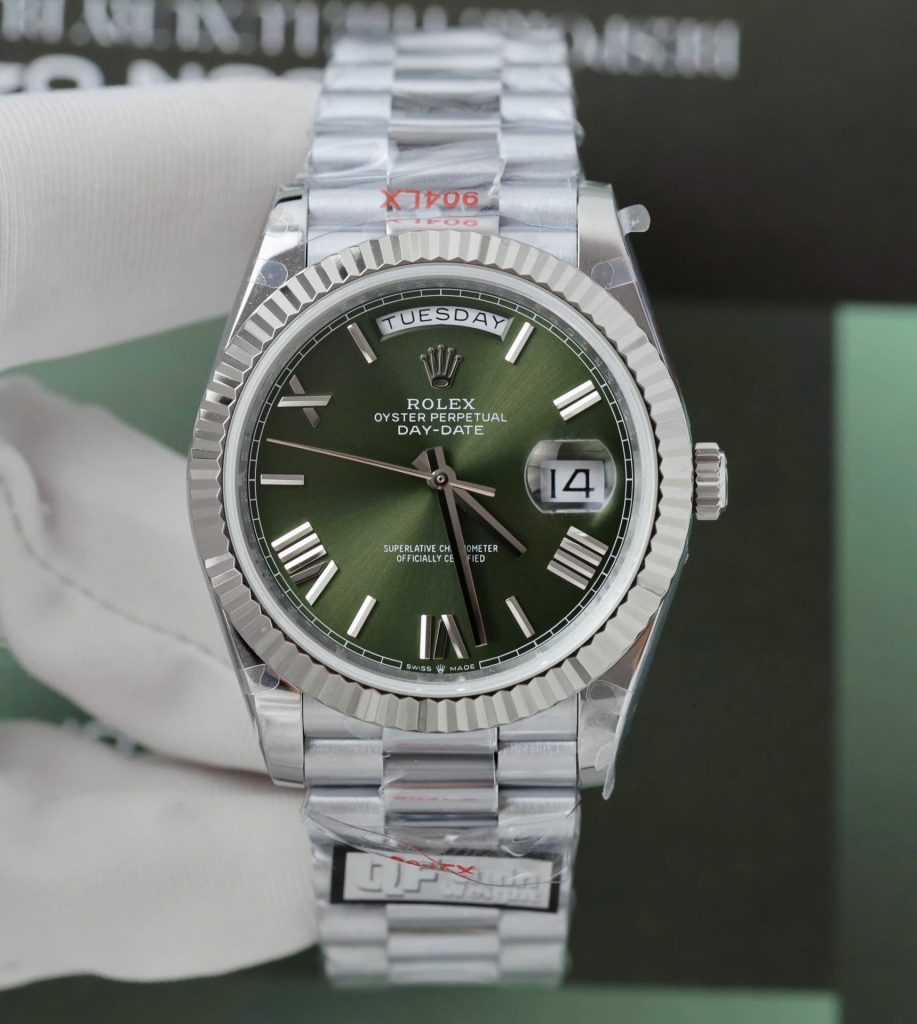 Đồng Hồ Rolex Chế Tác Day-Date Mặt Xanh Lá Cây Trọng Lượng 186 Grams Xưởng QF 40mm (2)